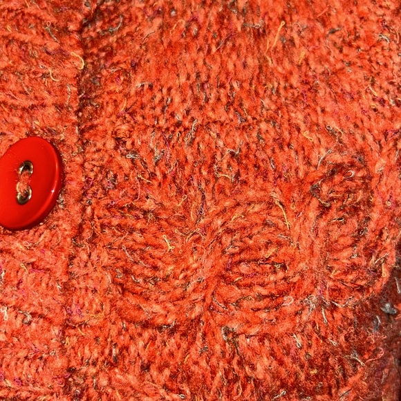 Wool Blend Orange Harvest 3 Button Cable Sweater - Picture 8 of 12